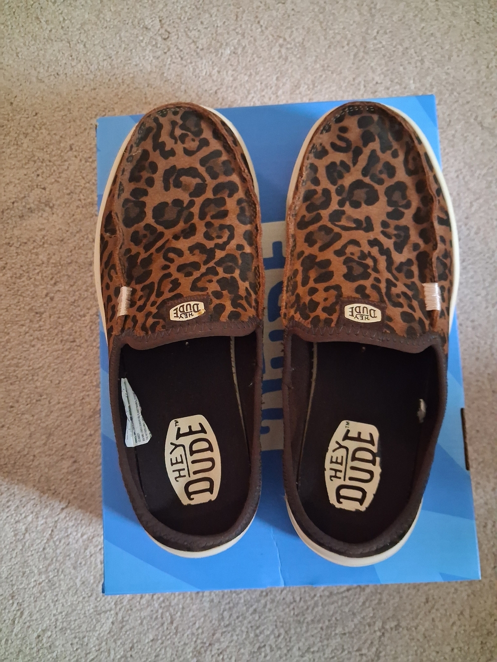 Hey Dude LEATHER Brown Leopard Print Slip-On Shoes - Picture 3 of 6